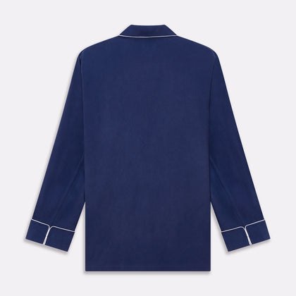 Navy Piped Silk Pyjama Set Image 6