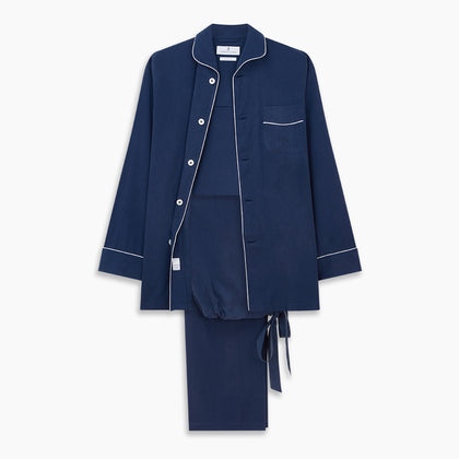 Navy Piped Silk Pyjama Set Image 7