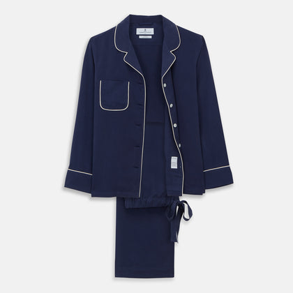 Women's Harriet Navy Silk Pyjama Set