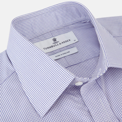 Blue Grid Check Shirt with T&amp;A Collar and Double Cuffs Image 1