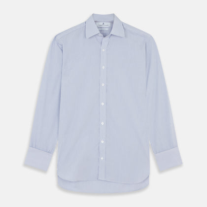Blue Grid Check Shirt with T&amp;A Collar and Double Cuffs
