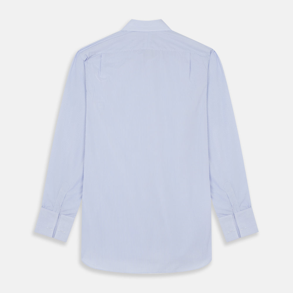 Turnbull & Asser Blue and White Fine Bengal Stripe Sea Island Quality Cotton Shirt featuring a T&A collar and double cuffs, crafted from premium Egyptian cotton.