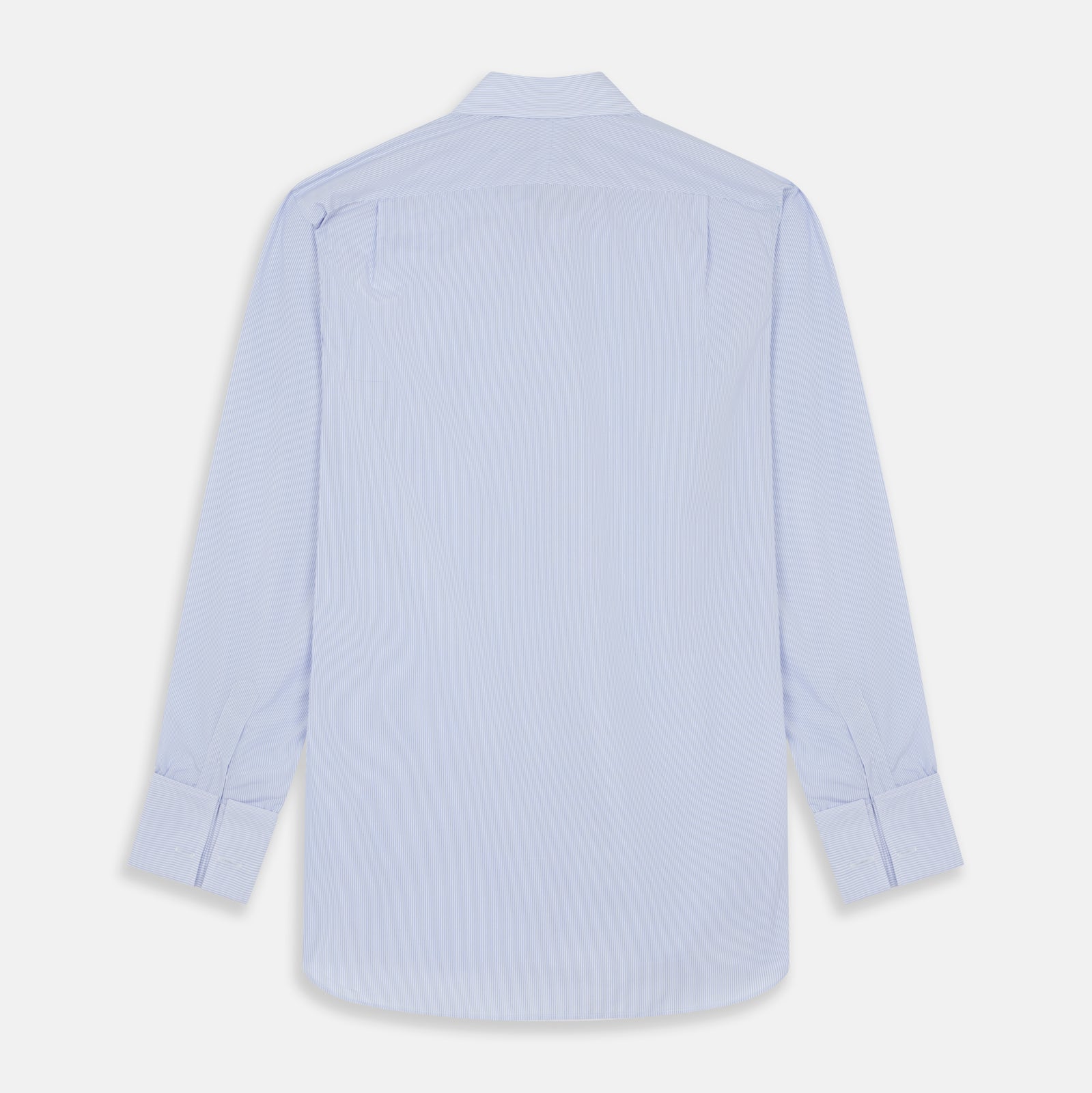 View 5 of product Turnbull & Asser Blue and White Fine Bengal Stripe Sea Island Quality Cotton Shirt featuring a T&A collar and double cuffs, crafted from premium Egyptian cotton.