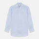 Turnbull & Asser Blue and White Fine Bengal Stripe Sea Island Quality Cotton Shirt featuring a T&A collar and double cuffs, crafted from premium Egyptian cotton.