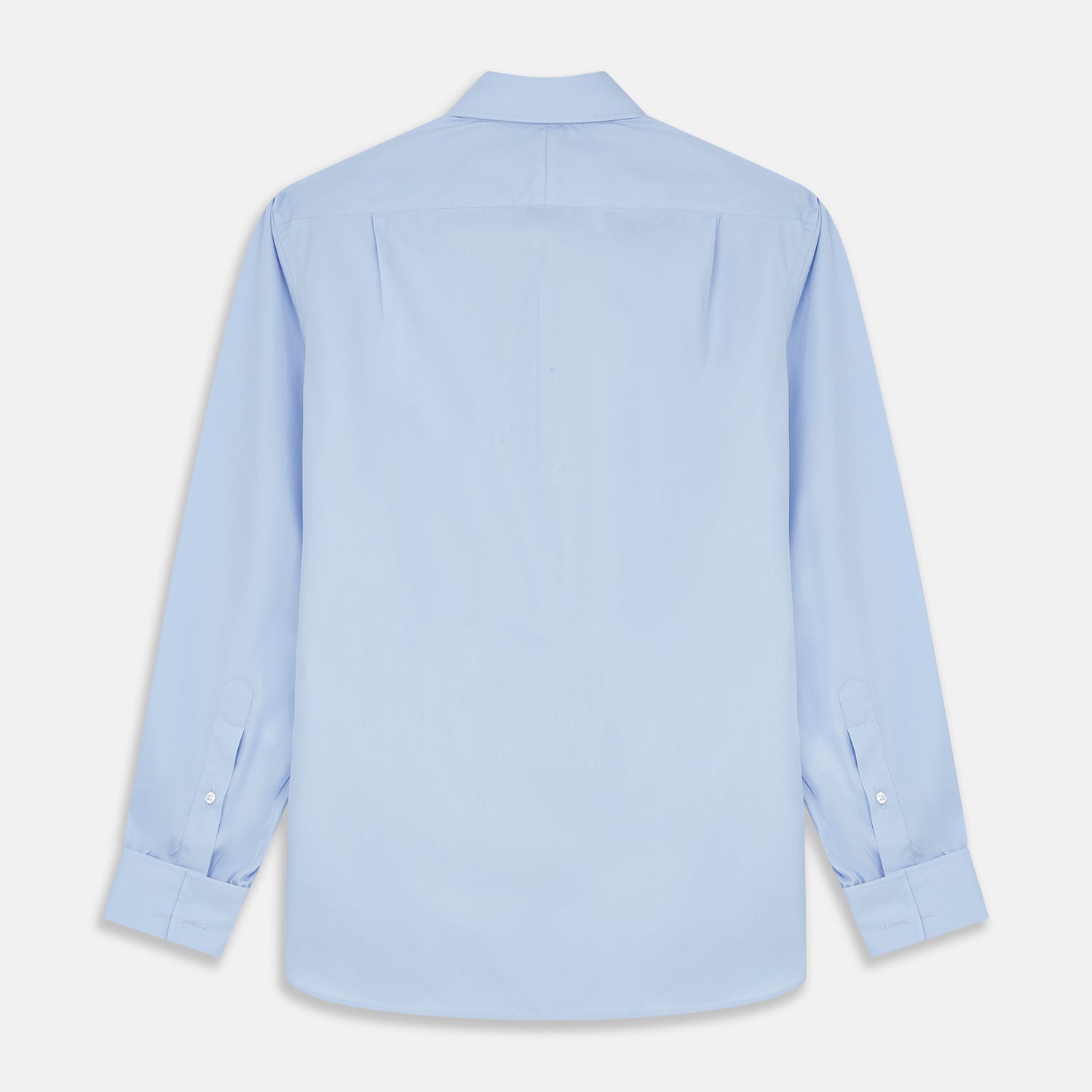 View 5 of product The Turnbull & Asser Tailored Fit Blue Cotton Shirt features a Kent collar and double cuffs, laid flat on a white background—ideal for pairing with a navy suit or any smart look.
