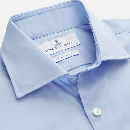 Tailored Fit Blue Cotton Shirt with Kent Collar and Double Cuffs Image 1