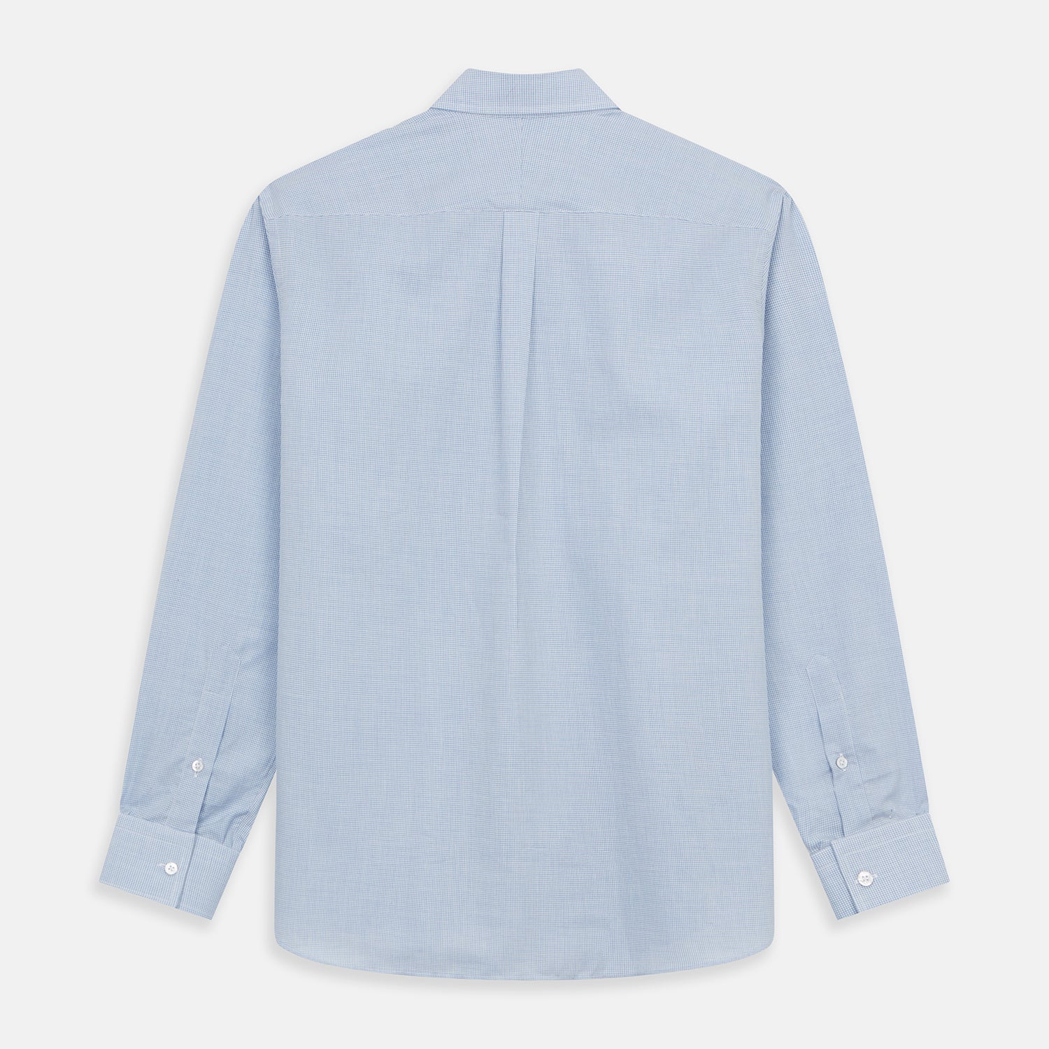 View 5 of product The Blue Weekend Fit Cotton-Cashmere Finch Shirt by Turnbull & Asser features a derby collar, chest pocket, and long sleeves—ideal for casual style from the Weekend Fit collection. Laid flat on white; comfortable and refined.