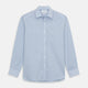 The Blue Weekend Fit Cotton-Cashmere Finch Shirt by Turnbull & Asser features a derby collar, chest pocket, and long sleeves—ideal for casual style from the Weekend Fit collection. Laid flat on white; comfortable and refined.