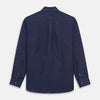 View 5 of product The Turnbull & Asser Navy Weekend Fit Linen Finch Shirt features a Derby collar and chest pocket, crafted from dark blue linen—ideal for casual style or adding to your weekend shirts rotation.