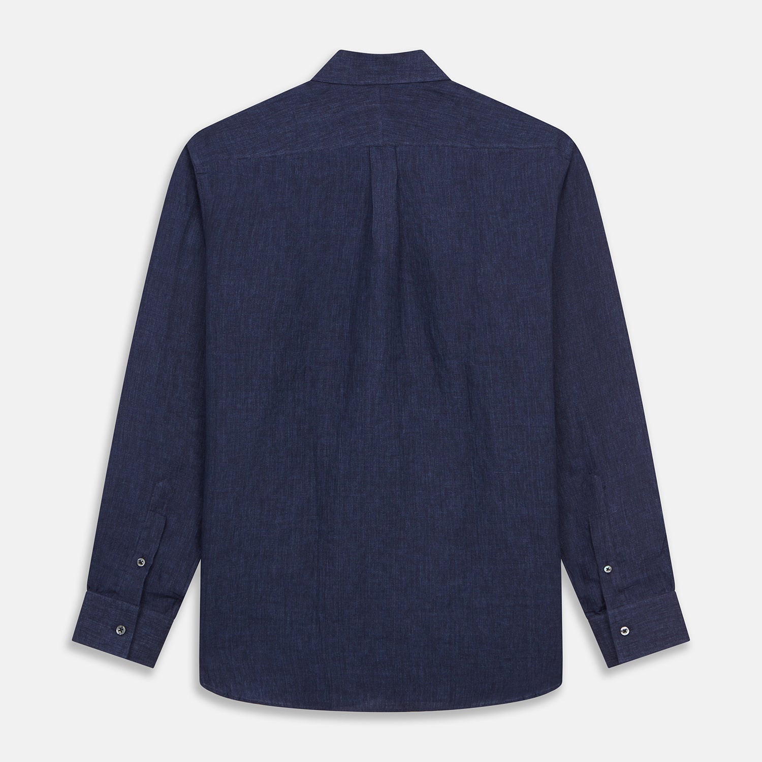 View 5 of product The Turnbull & Asser Navy Weekend Fit Linen Finch Shirt features a Derby collar and chest pocket, crafted from dark blue linen—ideal for casual style or adding to your weekend shirts rotation.