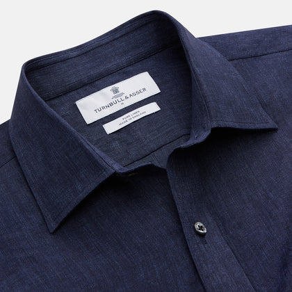 Navy Weekend Fit Linen Finch Shirt With Derby Collar And Chest Pocket Image 1