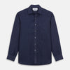 View 1 of product The Turnbull & Asser Navy Weekend Fit Linen Finch Shirt features a Derby collar and chest pocket, crafted from dark blue linen—ideal for casual style or adding to your weekend shirts rotation.