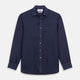 The Turnbull & Asser Navy Weekend Fit Linen Finch Shirt features a Derby collar and chest pocket, crafted from dark blue linen—ideal for casual style or adding to your weekend shirts rotation.