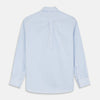 View 5 of product The Turnbull & Asser Pale Blue Stripe Weekend Fit Hayne Shirt features a Dorset collar, 1-button cuffs, and is displayed flat on a white background—ideal for those seeking our relaxed Weekend Fit style.