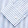 View 3 of product The Turnbull & Asser Pale Blue Stripe Weekend Fit Hayne Shirt features a Dorset collar, 1-button cuffs, and is displayed flat on a white background—ideal for those seeking our relaxed Weekend Fit style.