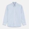 View 1 of product The Turnbull & Asser Pale Blue Stripe Weekend Fit Hayne Shirt features a Dorset collar, 1-button cuffs, and is displayed flat on a white background—ideal for those seeking our relaxed Weekend Fit style.