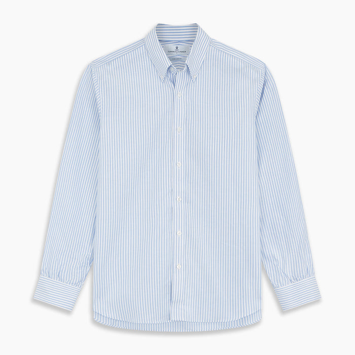 Pale Blue Stripe Weekend Fit Hayne Shirt With Dorset Collar And 1-Button Cuffs Image 7