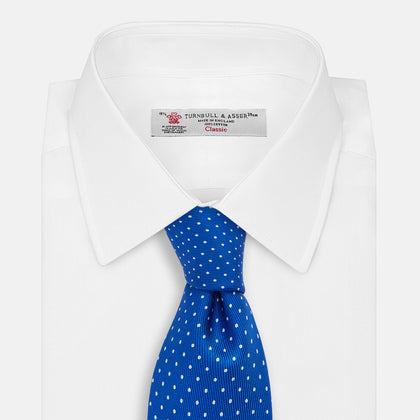 Long Blue and White Small Spot Printed Silk Tie Image 1
