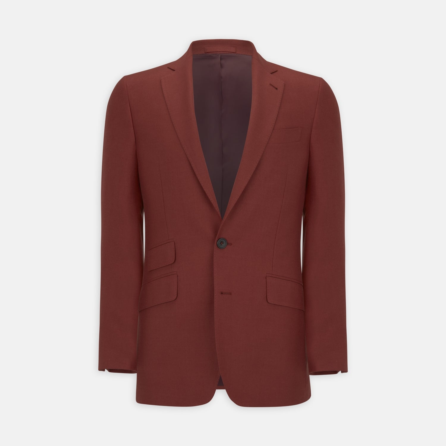 View 1 of product The Turnbull & Asser BLZ065-GGAY02 BARRINGTON blazer in red (WO/SI/LI blend) features a single-breasted design, notch lapels, one-button closure, and three front pockets, shown against a plain white background.