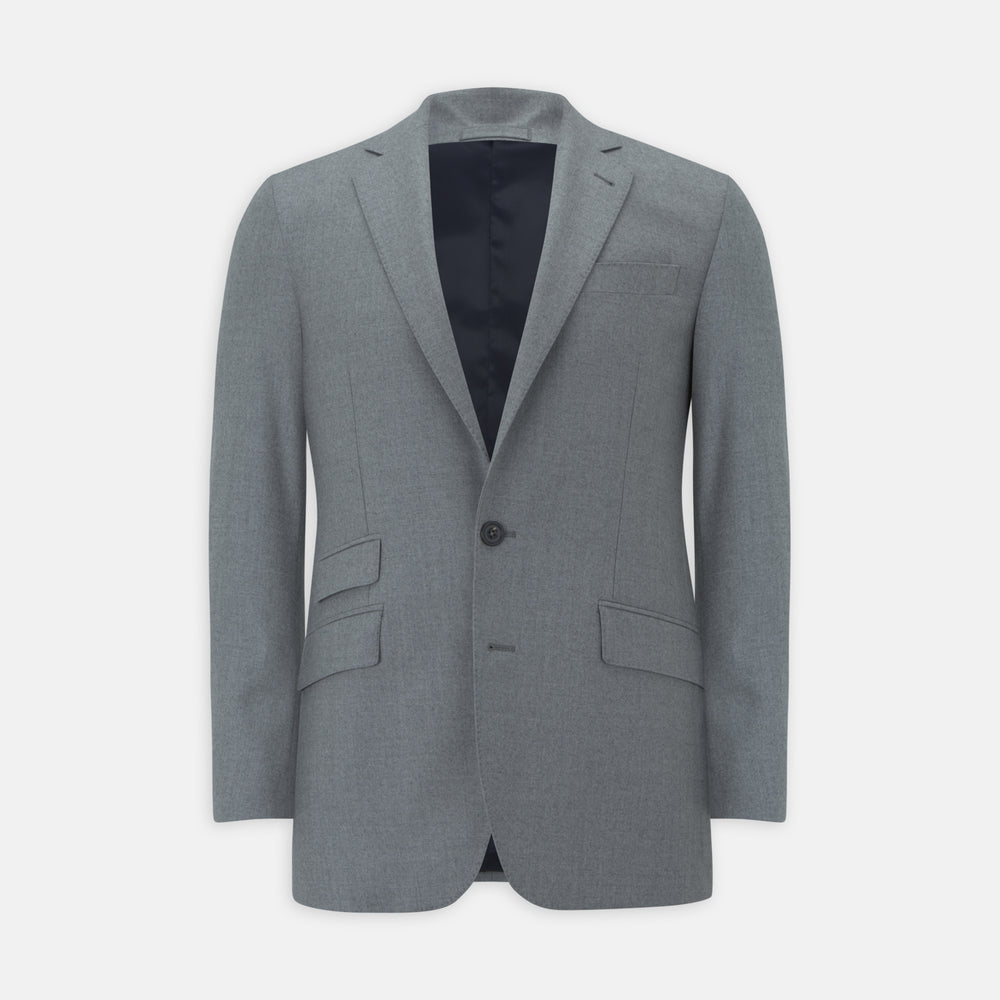 The Dove Grey Escorial Lightweight Wool Jacket by Turnbull & Asser features soft Escorial wool, a notched lapel, two front buttons, three pockets, and a single chest pocket, shown against a plain white background.