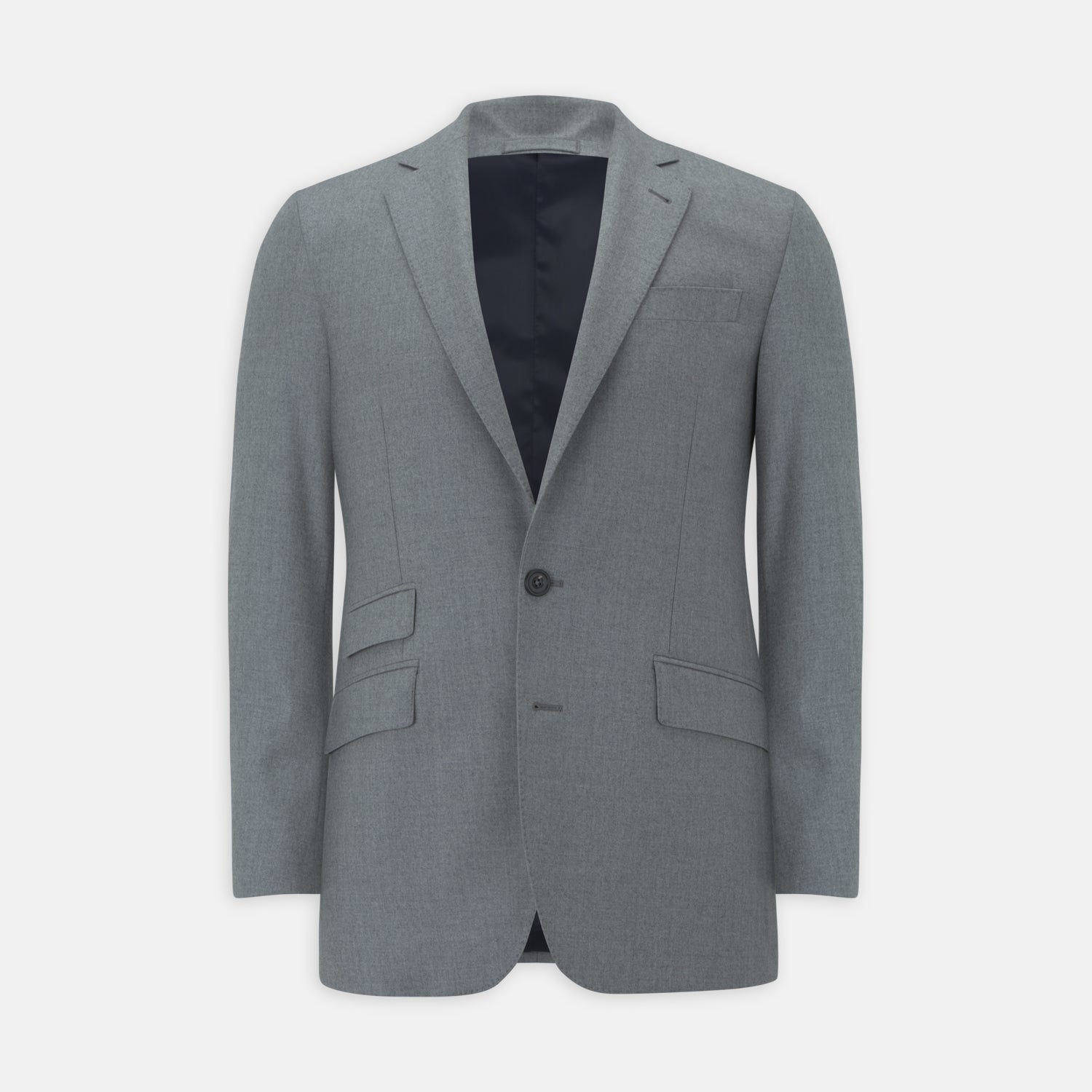 View 1 of product The Dove Grey Escorial Lightweight Wool Jacket by Turnbull & Asser features soft Escorial wool, a notched lapel, two front buttons, three pockets, and a single chest pocket, shown against a plain white background.