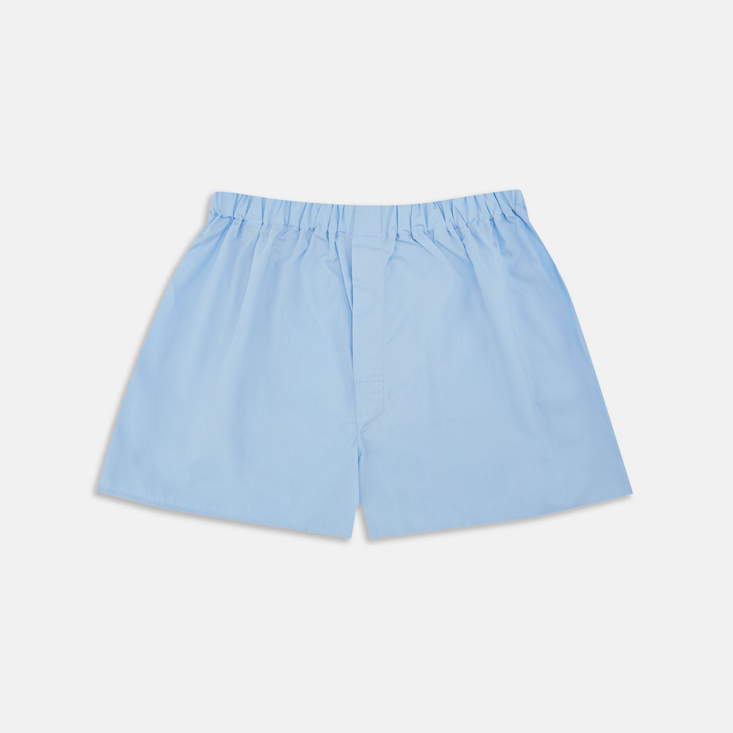 View 1 of product Turnbull & Asser Plain Light Blue Cotton Boxer Shorts for men, featuring an elasticated waistband, displayed flat on a plain white background.