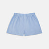 View 1 of product Turnbull & Asser's Plain Blue Cotton Boxer Shorts, shown flat against a white background, feature an elastic waistband—a stylish choice in men's underwear.