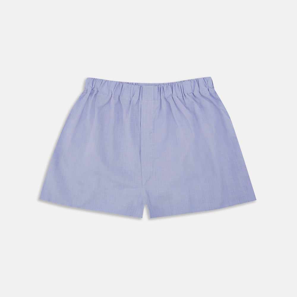 Turnbull & Asser Blue End-On-End Cotton Boxer Shorts with an elastic waistband, shown flat on a plain white background.