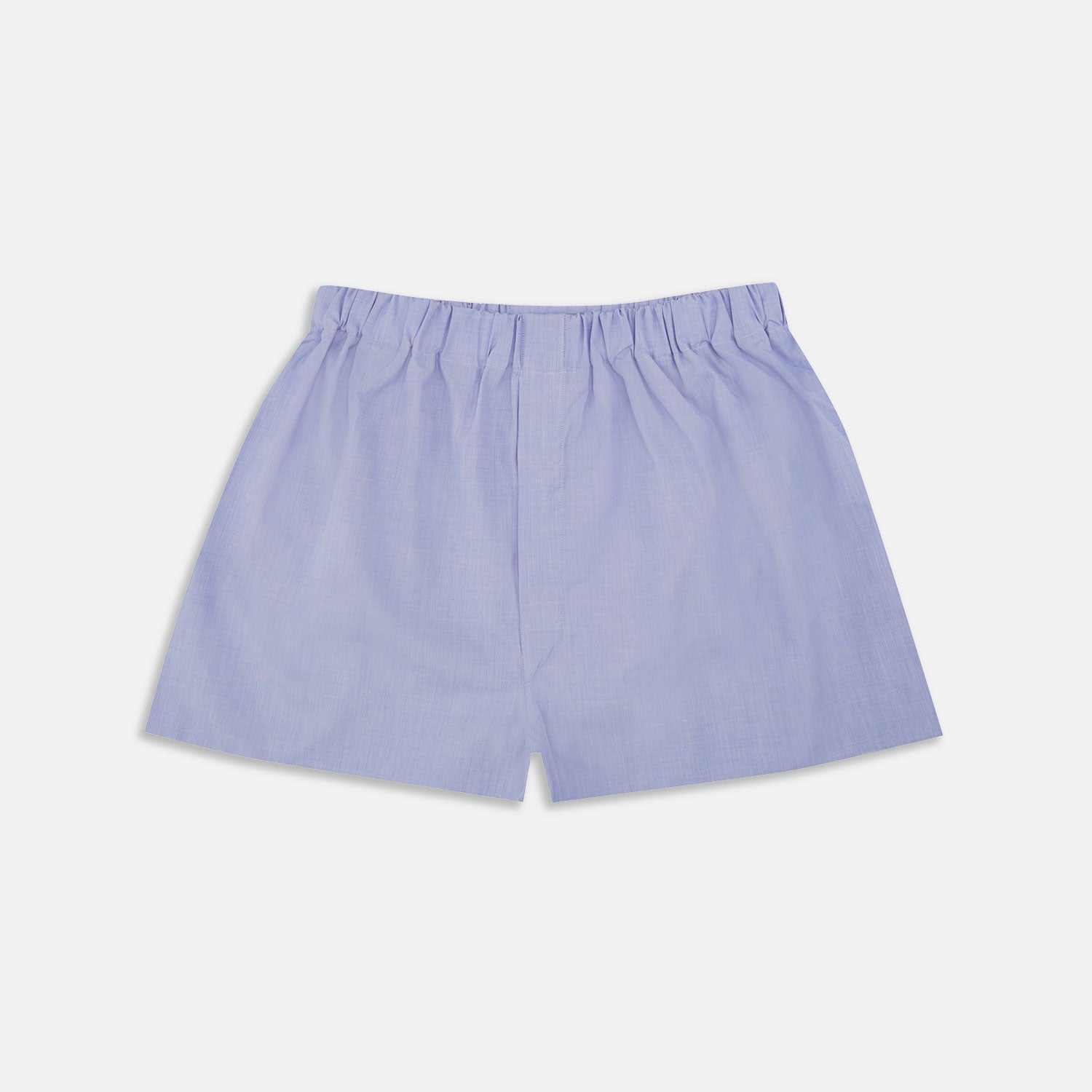 View 1 of product Turnbull & Asser Blue End-On-End Cotton Boxer Shorts with an elastic waistband, shown flat on a plain white background.
