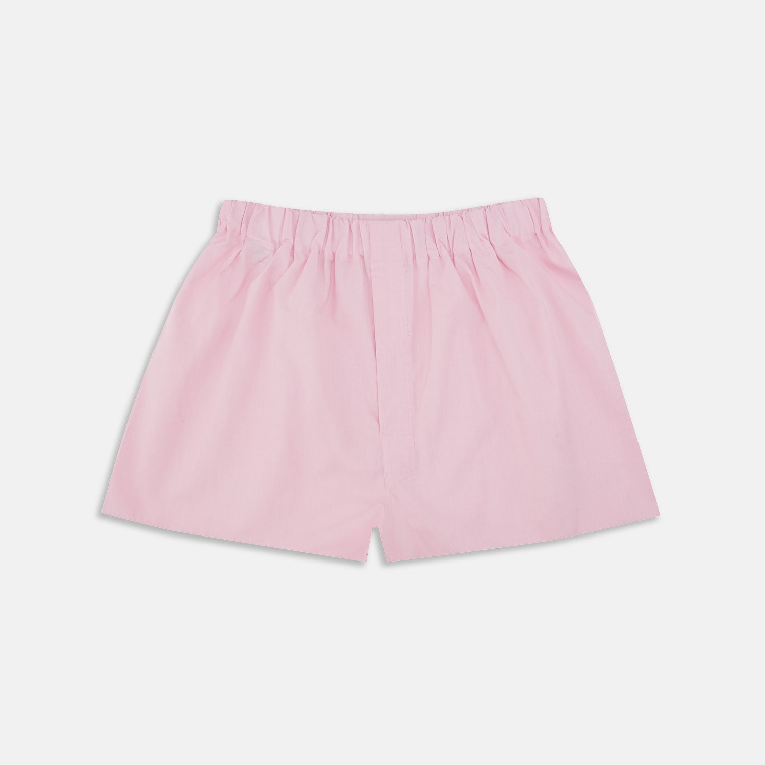 View 1 of product The Turnbull & Asser Pink End-On-End Cotton Boxer Shorts feature a light pink hue, elasticated waistband, and relaxed fit, shown against a plain white background.