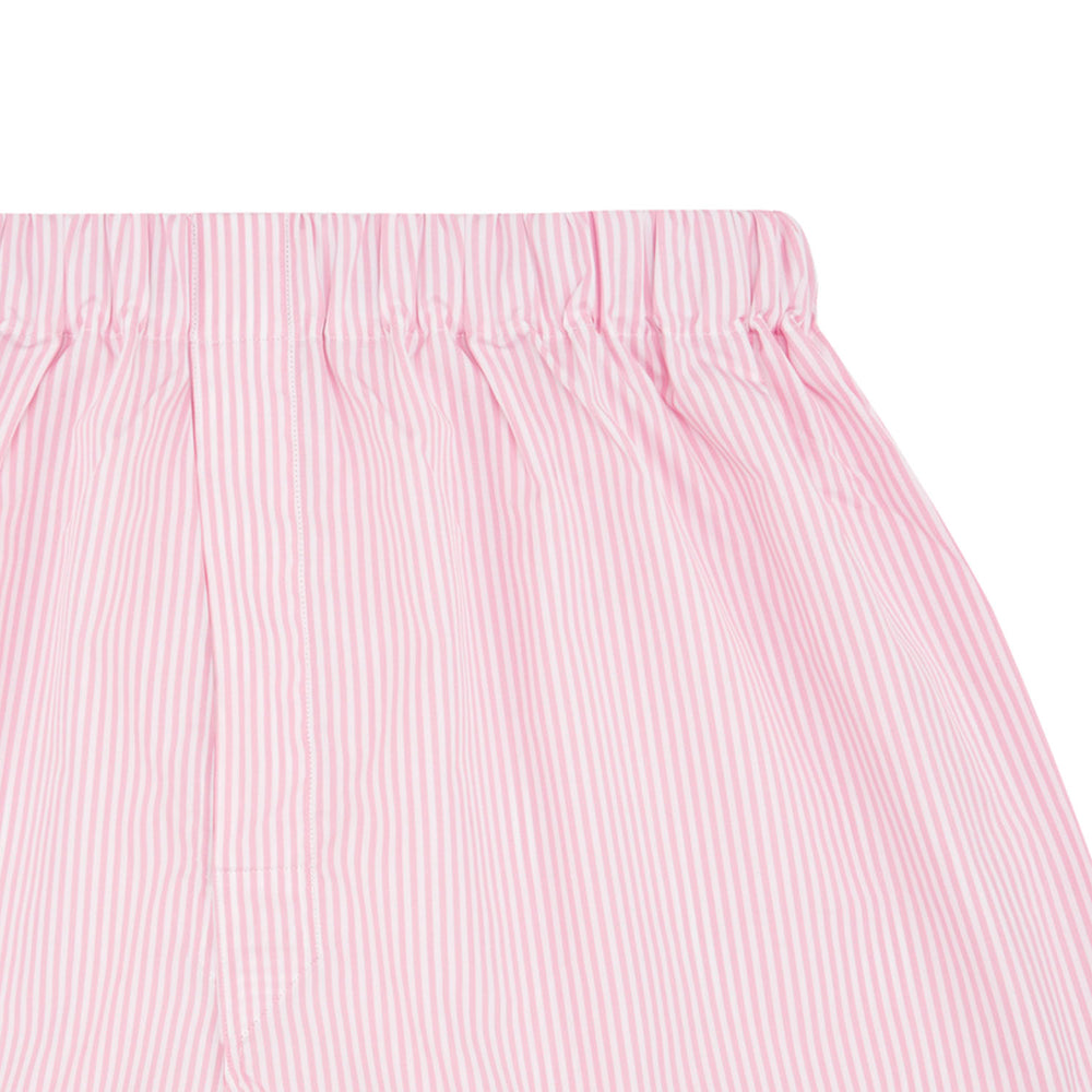 Turnbull & Asser Pink Bengal Stripe Cotton Boxer Shorts, featuring an elasticated waistband, displayed on a plain white background.