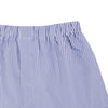 View 2 of product Turnbull & Asser Blue Bengal Stripe Cotton Boxer Shorts, featuring white vertical stripes and an elastic waistband, shown flat on a white background.