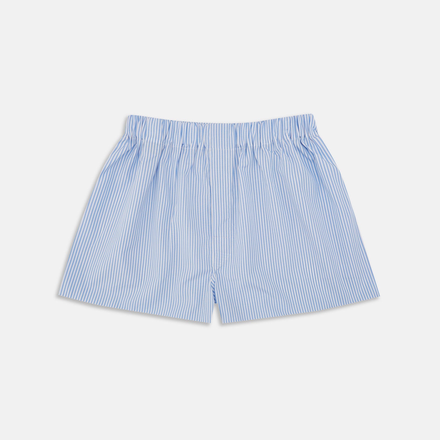 View 1 of product Turnbull & Asser Light Blue Bengal Stripe Cotton Boxer Shorts with an elastic waistband, shown against a plain white background.