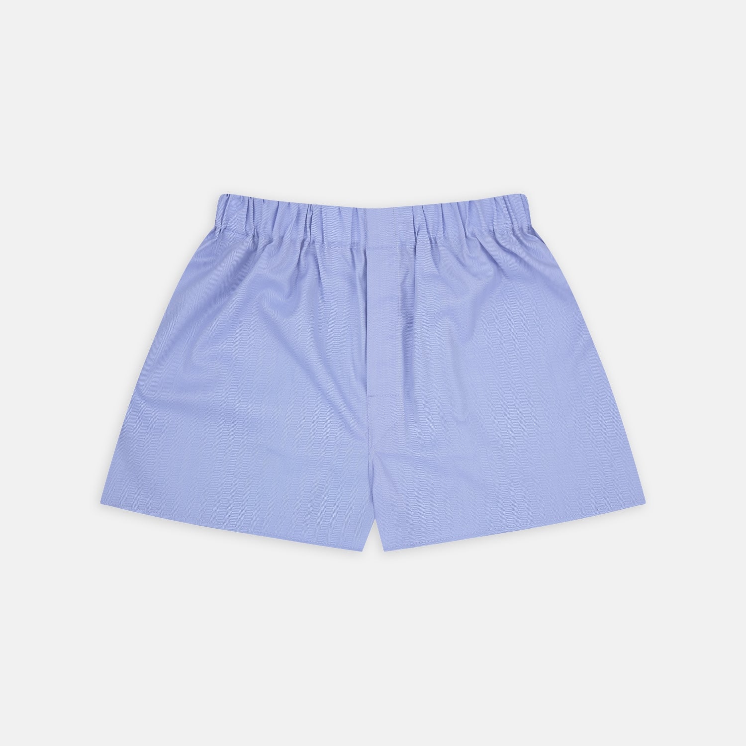 View 1 of product Turnbull & Asser Blue Herringbone Sea Island Quality Cotton Boxer Shorts feature an elastic waistband and are displayed flat on a plain white background.