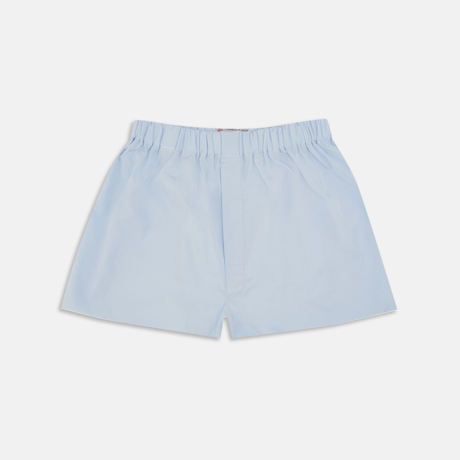View 1 of product Turnbull & Asser Light Blue Sea Island Quality Cotton Boxer Shorts, crafted from premium cotton with an elastic waistband, displayed flat on a plain white background.