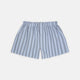 Grey, turquoise, and sky blue mixed stripe cotton boxer shorts by Turnbull & Asser feature an elastic waistband for comfort—a stylish upgrade to men’s underwear collections. Displayed flat on a plain white background.