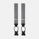 Turnbull & Asser’s Silver and Charcoal Geometric Adjustable Silk Braces feature a black and white geometric pattern, black leather looped ends, and metal hardware, echoing classic refinement against a plain white background.