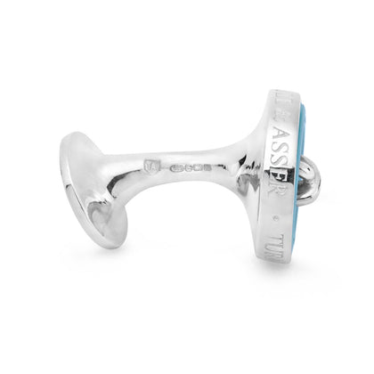 Monogrammed Blue Sterling Silver Mother-of-Pearl Button Cufflinks Image 2