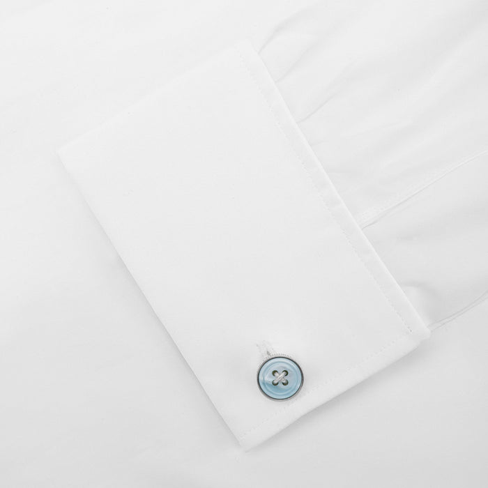 Monogrammed Blue Sterling Silver Mother-of-Pearl Button Cufflinks Image 3