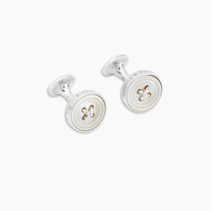 Monogrammed White Sterling Silver Mother-of-Pearl Button Cufflinks Image 4