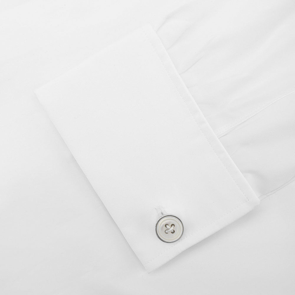 Turnbull & Asser Monogrammed White Sterling Silver Mother-of-Pearl Button Cufflinks shown on a light gray background.