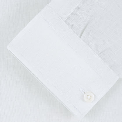 Weekend Fit Cream Linen Shirt with Stand Collar and 1-Button Cuff Image 1