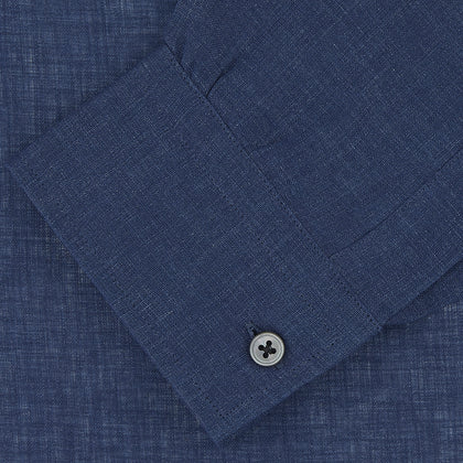 Weekend Fit Navy Linen Shirt with Dorset Collar and 1-Button Cuff Image 1