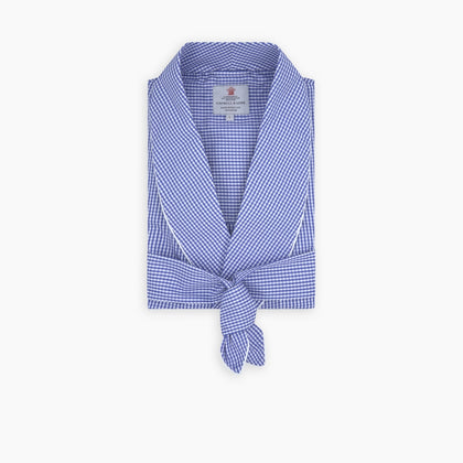 Mid Blue Gingham Check Piped Cotton Gown Image 2