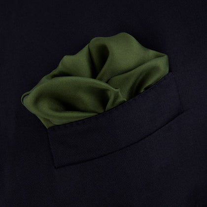 Olive and White Piped Silk Pocket Square Image 3