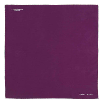 Plain Purple Silk Pocket Square with White piping Image 1