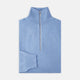 The Turnbull & Asser Sky Blue Half-Zip Cashmere Jumper is neatly folded with the zipper partially closed and one sleeve tucked underneath, displayed on a white background.
