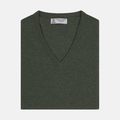 Green V-Neck Cashmere Slipover