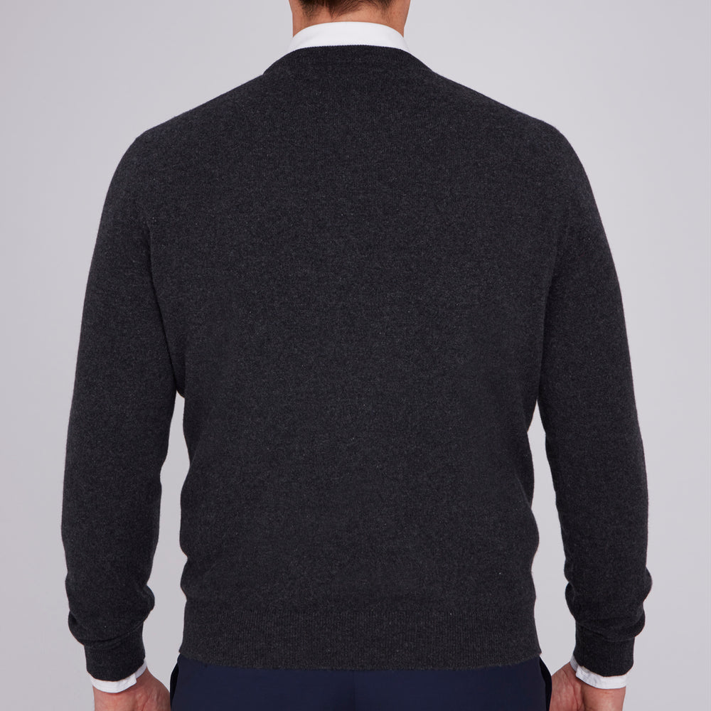 The Charcoal Crew Neck Cashmere Jumper by Turnbull & Asser is a luxury, long-sleeved sweater crafted from Scottish cashmere and shown on a white background.