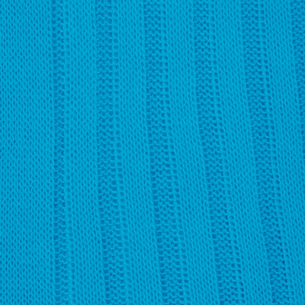 A single Turquoise Long Cotton Sock by Turnbull & Asser, crafted from soft Egyptian cotton, is shown knee-high against a plain light gray background, positioned as if worn.